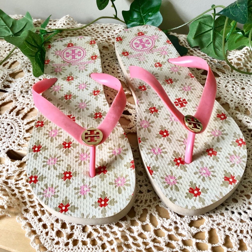 TORY BURCH Pink Floral Flip Flops [Size 10]
